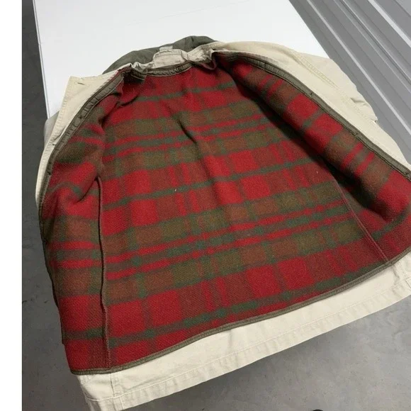 Vintage LL Bean Original Field Coat Beige Canvas Barn Jacket Wool Lined Mens L - Picture 4 of 7